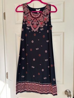 Charter Club Navy Midi Dress with Pink Paisley Yoke